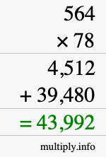 How to calculate 564 times 78 using long multiplication