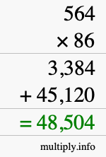 How to calculate 564 times 86 using long multiplication