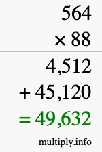 How to calculate 564 times 88 using long multiplication