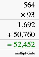 How to calculate 564 times 93 using long multiplication