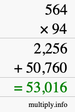 How to calculate 564 times 94 using long multiplication