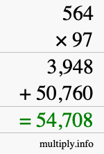 How to calculate 564 times 97 using long multiplication