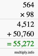 How to calculate 564 times 98 using long multiplication