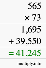 How to calculate 565 times 73 using long multiplication