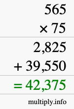 How to calculate 565 times 75 using long multiplication