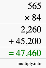 How to calculate 565 times 84 using long multiplication