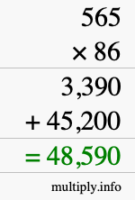 How to calculate 565 times 86 using long multiplication
