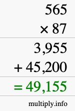 How to calculate 565 times 87 using long multiplication