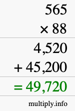 How to calculate 565 times 88 using long multiplication