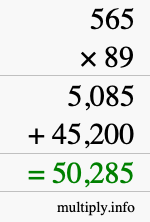 How to calculate 565 times 89 using long multiplication