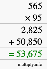 How to calculate 565 times 95 using long multiplication