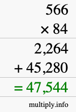 How to calculate 566 times 84 using long multiplication