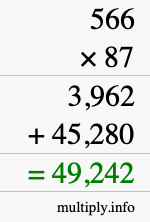 How to calculate 566 times 87 using long multiplication