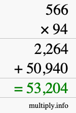 How to calculate 566 times 94 using long multiplication