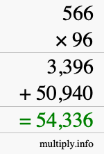 How to calculate 566 times 96 using long multiplication
