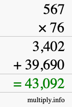 How to calculate 567 times 76 using long multiplication