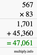 How to calculate 567 times 83 using long multiplication