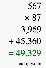 How to calculate 567 times 87 using long multiplication