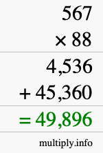 How to calculate 567 times 88 using long multiplication