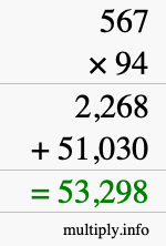 How to calculate 567 times 94 using long multiplication
