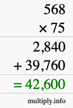 How to calculate 568 times 75 using long multiplication