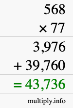 How to calculate 568 times 77 using long multiplication