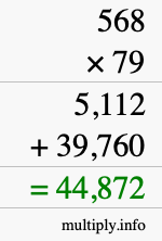 How to calculate 568 times 79 using long multiplication
