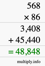 How to calculate 568 times 86 using long multiplication