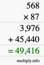 How to calculate 568 times 87 using long multiplication