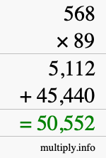 How to calculate 568 times 89 using long multiplication