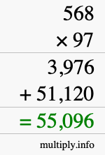 How to calculate 568 times 97 using long multiplication How to calculate 568 times 97 using long multiplication