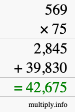 How to calculate 569 times 75 using long multiplication