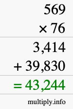 How to calculate 569 times 76 using long multiplication