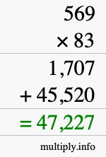 How to calculate 569 times 83 using long multiplication