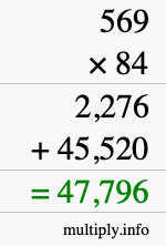 How to calculate 569 times 84 using long multiplication