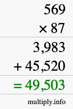 How to calculate 569 times 87 using long multiplication