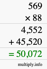 How to calculate 569 times 88 using long multiplication
