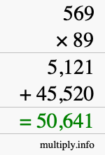How to calculate 569 times 89 using long multiplication