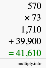 How to calculate 570 times 73 using long multiplication