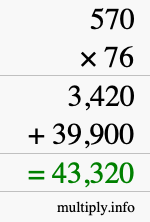 How to calculate 570 times 76 using long multiplication
