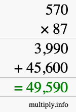 How to calculate 570 times 87 using long multiplication