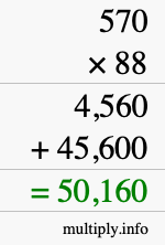 How to calculate 570 times 88 using long multiplication