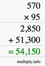 How to calculate 570 times 95 using long multiplication