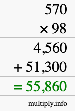 How to calculate 570 times 98 using long multiplication
