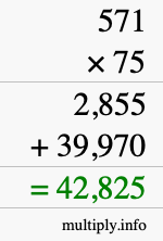 How to calculate 571 times 75 using long multiplication