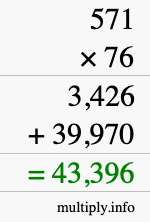 How to calculate 571 times 76 using long multiplication