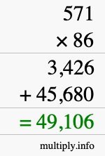 How to calculate 571 times 86 using long multiplication