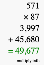 How to calculate 571 times 87 using long multiplication