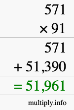How to calculate 571 times 91 using long multiplication