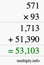 How to calculate 571 times 93 using long multiplication